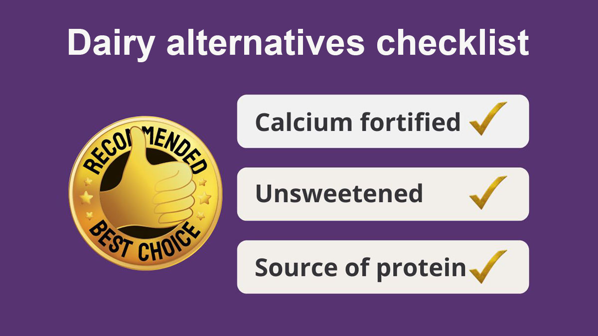 Dairy alternatives checklist -calcium fortified, unsweetened, source of protein